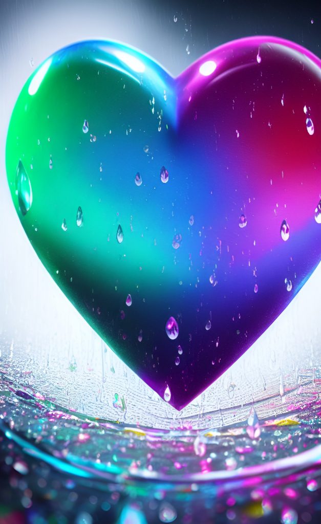 Coração multicolorido e pingos de chuva