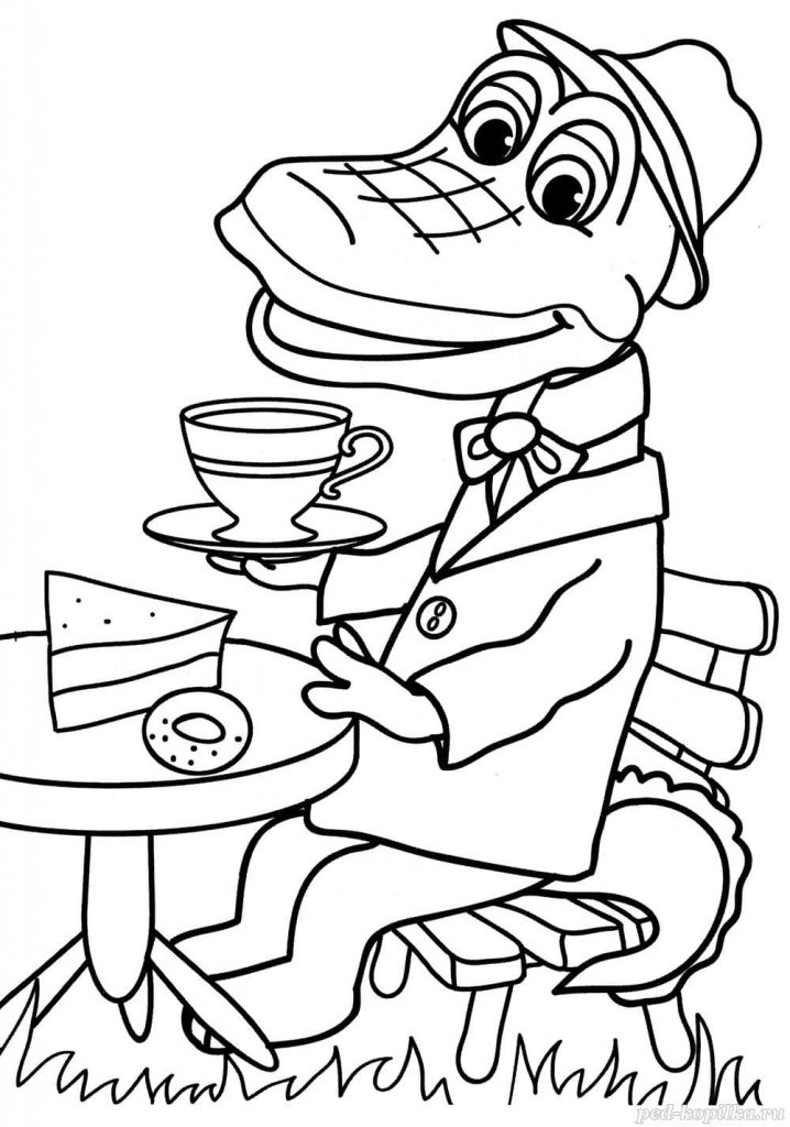 Крокодил Гена пьет чай
