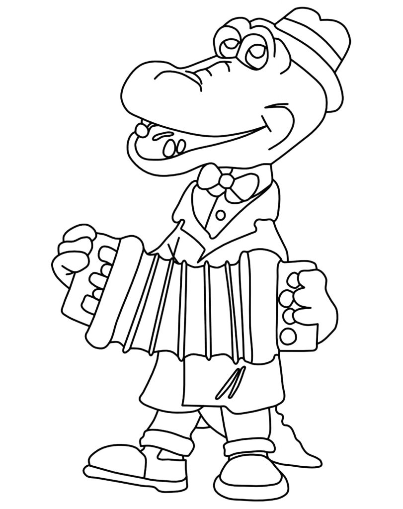 Крокодил Гена играет на гармошке