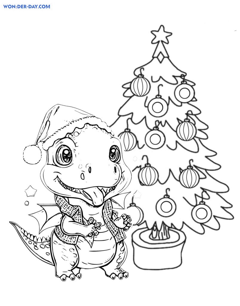 Dragón y árbol de Navidad.
