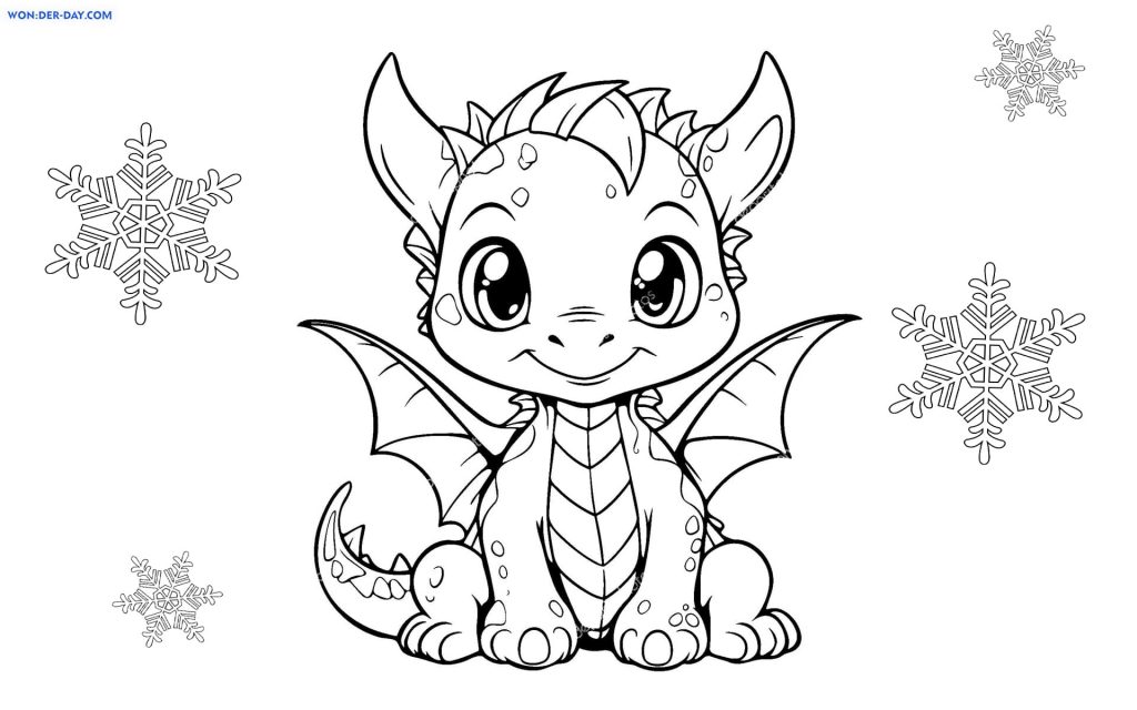 Cute dragon and snowflakes