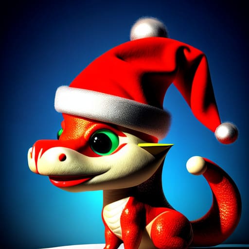 Little dragon in Santa Claus hat