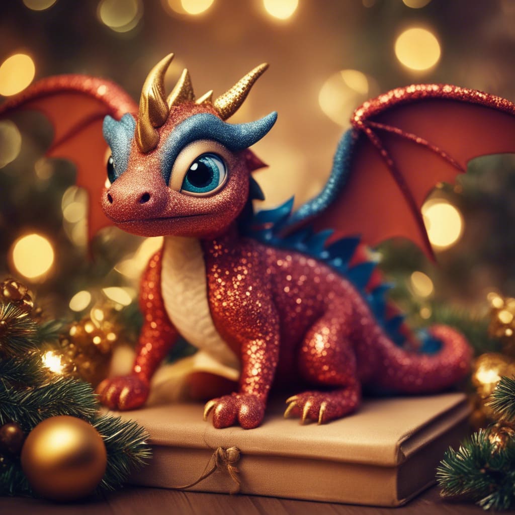Красный блестящий дракон на новогоднем фоне