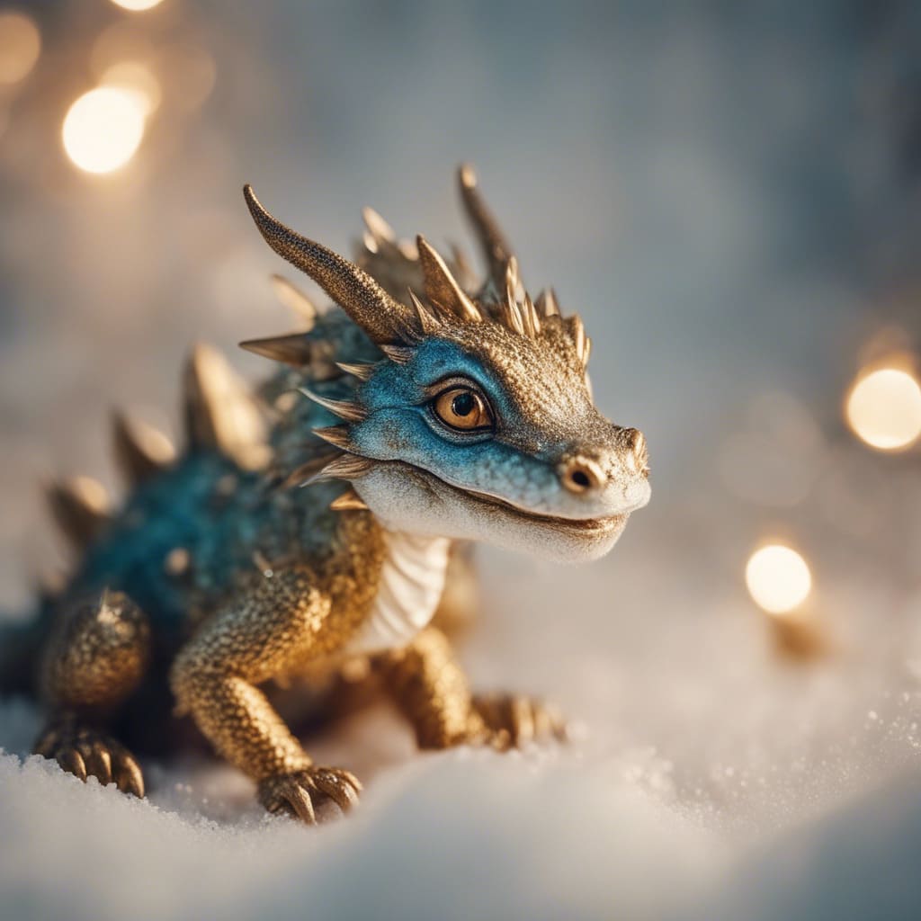 Золотой дракончик в снегу