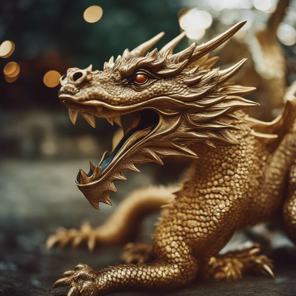 Голова золотого китайского дракона