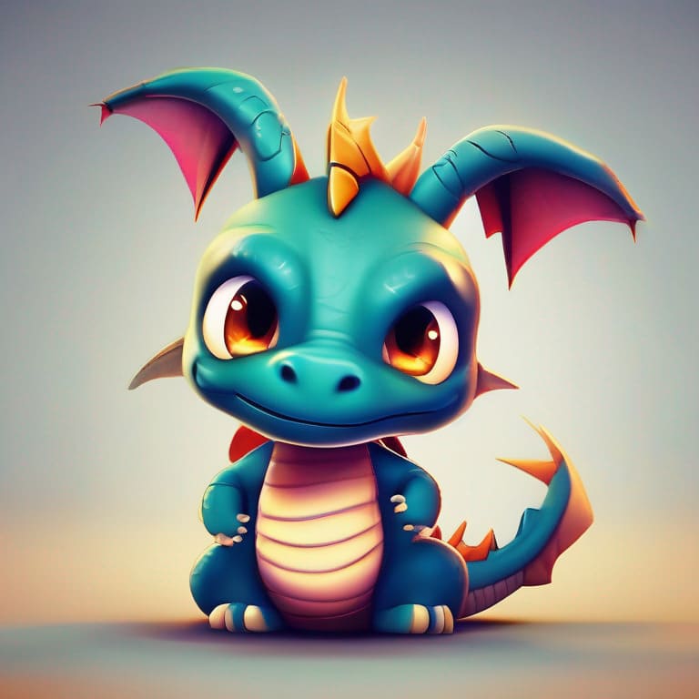 Cartoon dragon with big eyes