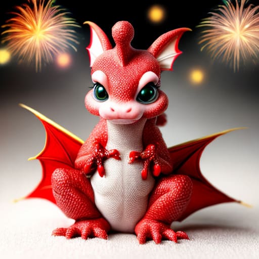 Red dragon against the background of fireworks