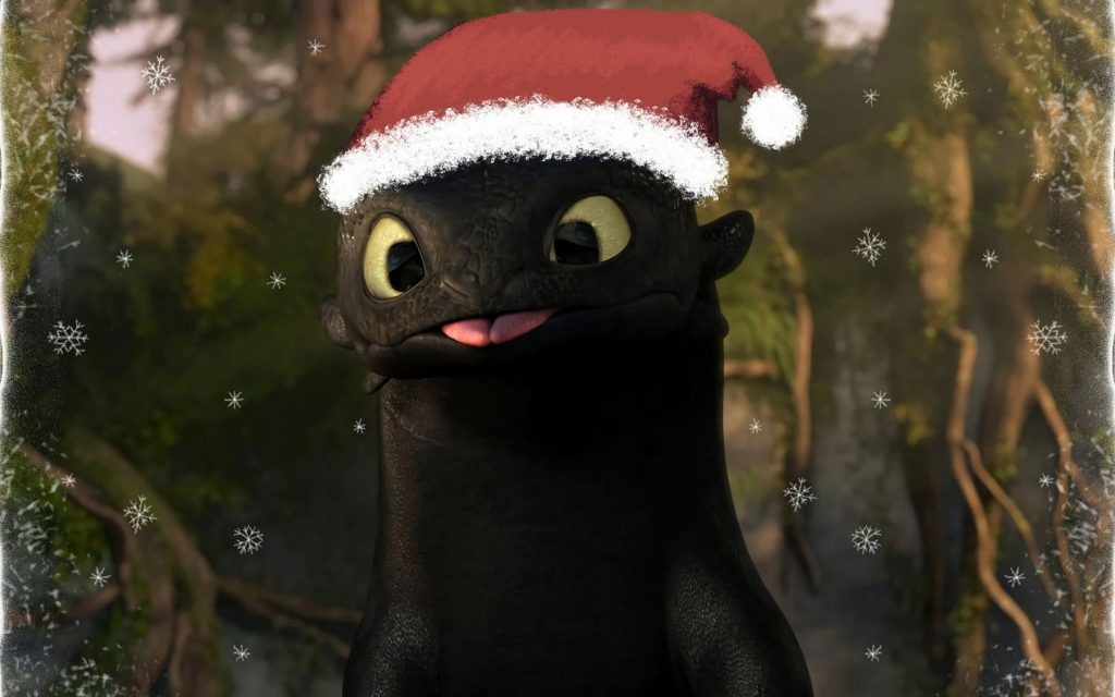 Toothless in a Santa Claus hat