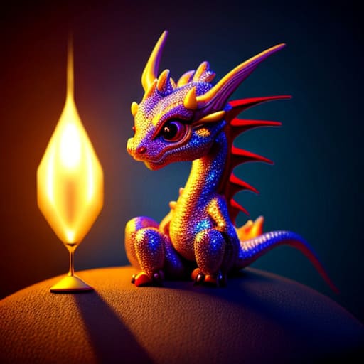 Игрушечный дракончик смотрит на свечу