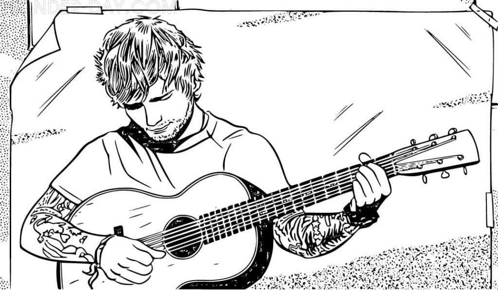 Ed Sheeran sings with a guitar