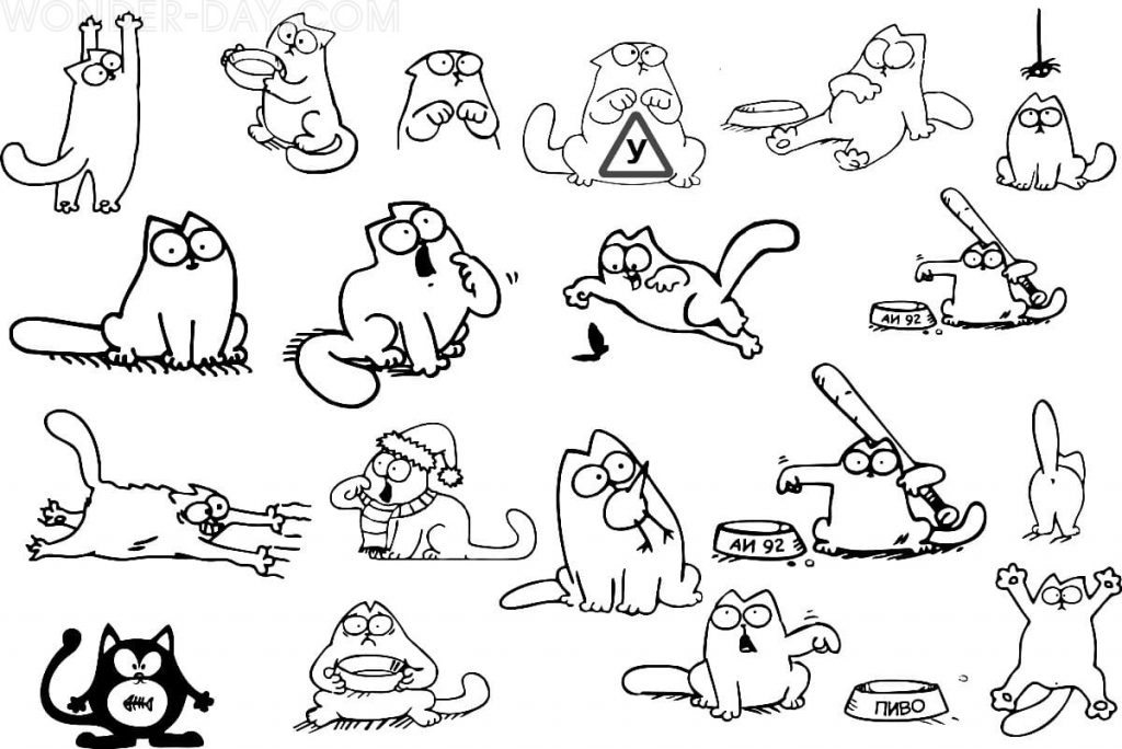 Stickers with a cat for coloring
