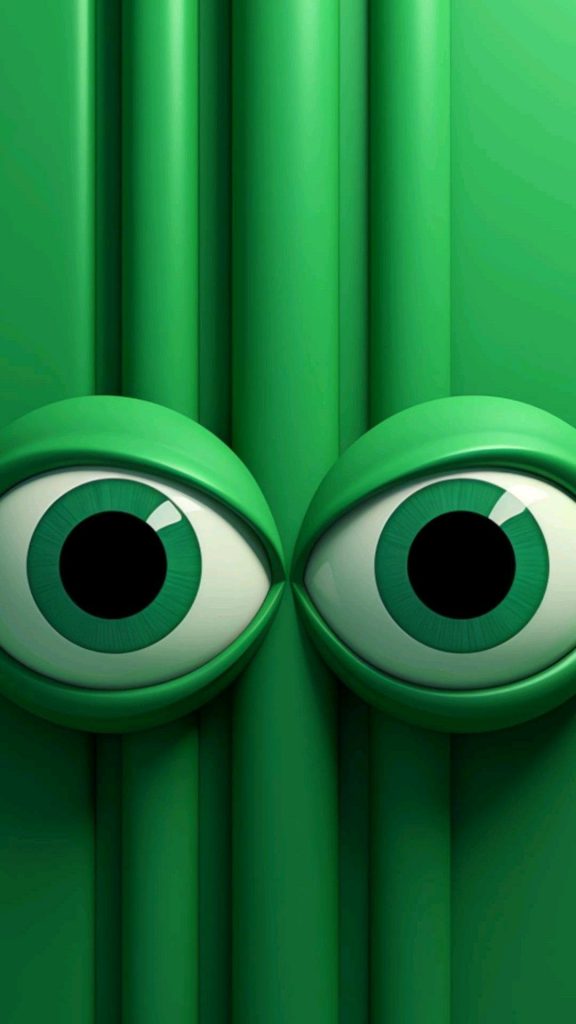 Funny green wallpaper with eyes