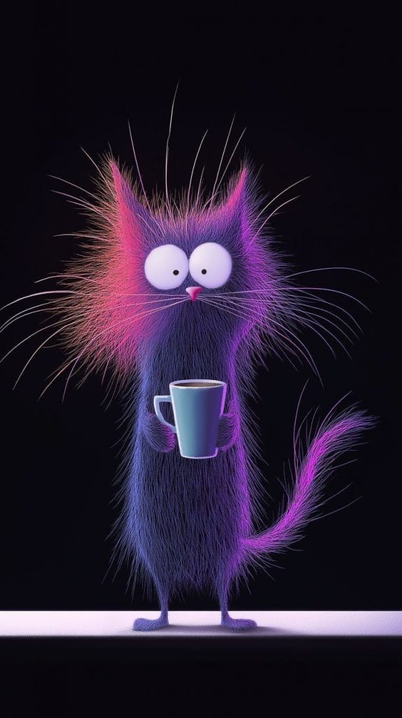 Funny cat with a mug of coffee