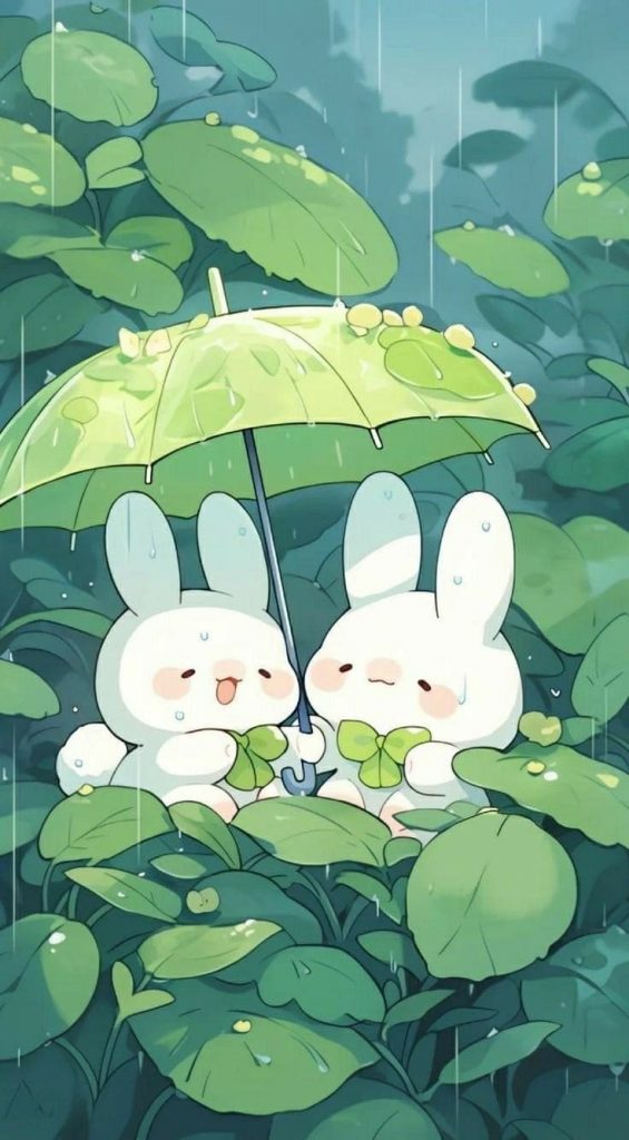 Cute bunnies in the rain