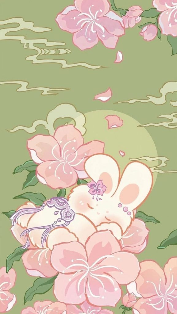 Sleeping rabbit among flowers