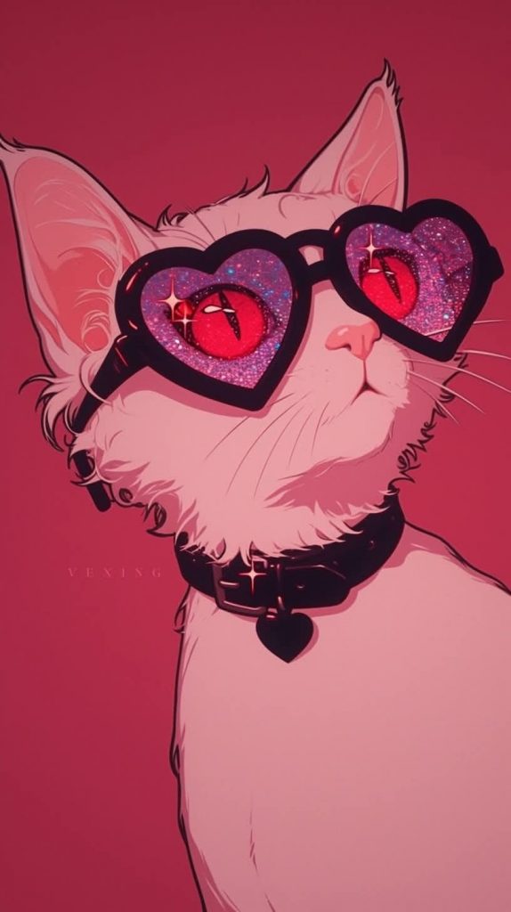 Kitty with heart shaped glasses