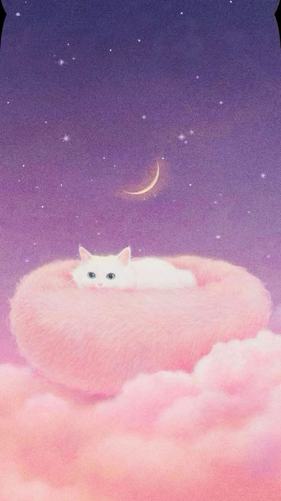 White cat sleeping on a cloud