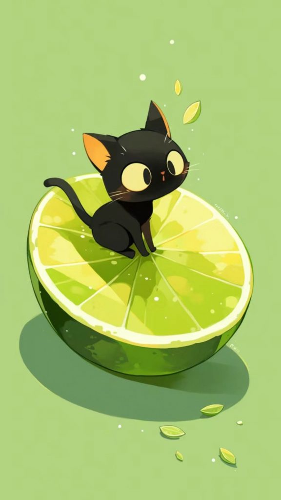 Chaton noir et citron vert