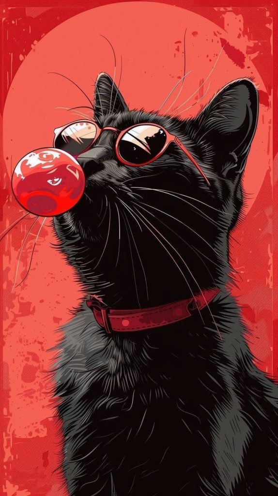 Chat noir avec des lunettes rouges