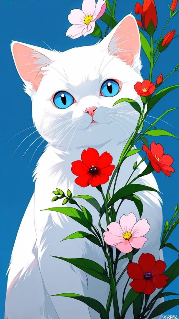 White cat with blue eyes