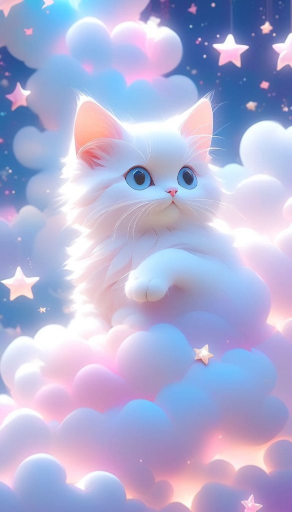 Chaton blanc sur un nuage