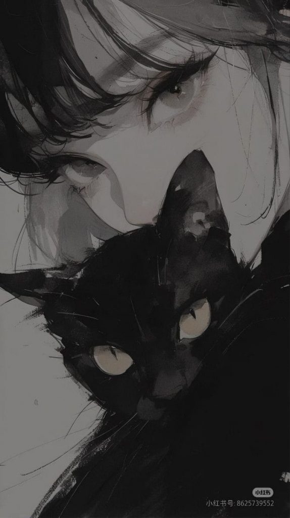 Black cat and girl